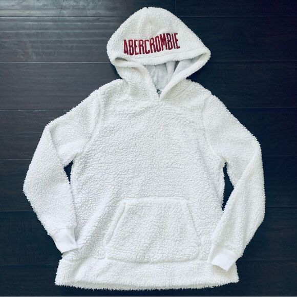 Abercrombie & Fitch White Fleece Sherpa Pullover HoodieSize: M